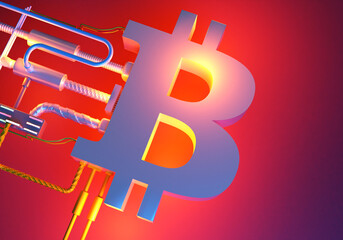 Bitcoin business logo. Cryptocurrency mining business concert. Creation of cryptocurrencies using computing power. Bitcoin business investment. Blockchain money. Cryptocurrency exchange. 3d image.
