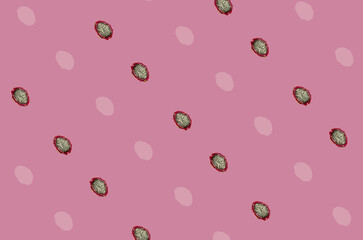 Colorful pattern of fresh dragon fruit on pink background. Pitaya. Top view. Flat lay. Pop art design