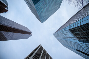 Obraz na płótnie Canvas View of modern office towers in urban Calgary in winter.