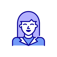 Line art avatar icon. Cute smiling girl with headband and bob haircut. Pixel perfect, editable color stroke