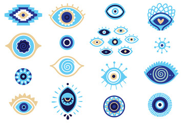 Abstract evil eyes icon set in vector
