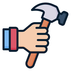 Holding Hammer filled line color icon