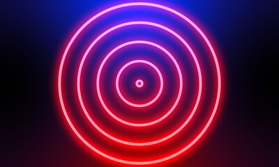 Abstract red neon light circles background.