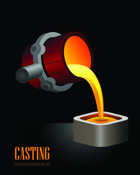 Vector Illustration Of Molten Metal Pouring As Part Of Casting Process