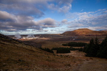 The Svartsengi Power Station and The Blue Lagoon as seen from the mountain Þorbjörn in Iceland
