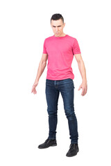 Menacing male frowning and looking at camera