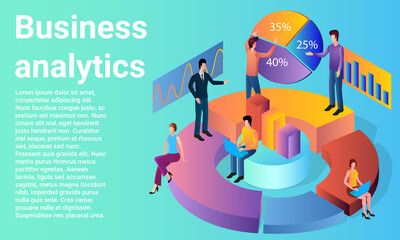 Business analytics.Financial strategy analysis.Trend analysis and online statistics.Poster in business style.Flat vector illustration.