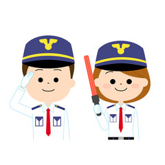 挨拶している笑顔の警備員