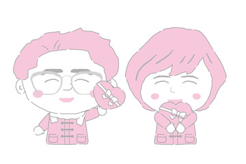 若い　男女　贈り合う　バレンタインチョコ　シンプルカラー