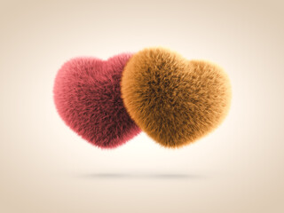 Orange and Red Pair of Fluffy Hearts Valentines Day