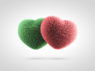 Green and Red Pair of Fluffy Hearts Valentines Day