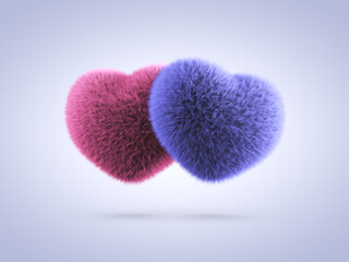 Pink and Blue Pair of Fluffy Hearts Valentines Day