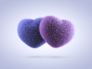 Blue and Purple Pair of Fluffy Hearts Valentines Day