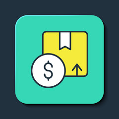 Filled outline Carton cardboard box icon isolated on blue background. Box, package, parcel sign. Delivery and packaging. Turquoise square button. Vector