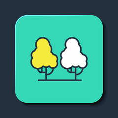 Filled outline Fruit tree icon isolated on blue background. Agricultural plant. Organic farm product. Fruit garden. Gardening theme. Turquoise square button. Vector