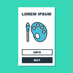 Filled outline Paint brush with palette icon isolated on turquoise background. Vector