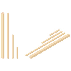 Wooden slats, isometric view. 3D Render. Vector illustration.
