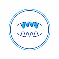 Filled outline Vampire teeth icon isolated on white background. Happy Halloween party. Vector