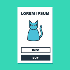 Filled outline Black cat icon isolated on turquoise background. Happy Halloween party. Vector