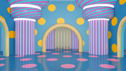 Obraz premium Sweets on room floor. Summer time. 3D illustration, 3D rendering 