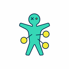 Filled outline Voodoo doll icon isolated on white background. Happy Halloween party. Vector