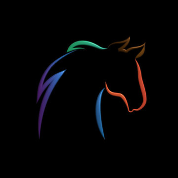 Logo 3D horse beautiful head line art colorful silhouette vector image graphic design on black background