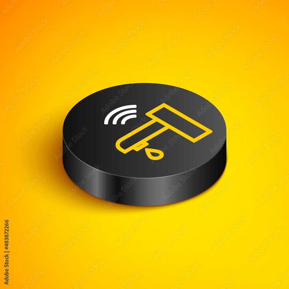 Poster isometric line smart water tap system icon isolated on yellow background. internet of things concept