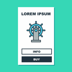 Filled outline Ship steering wheel icon isolated on turquoise background. Vector