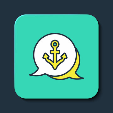 Filled outline Anchor icon isolated on blue background. Turquoise square button. Vector