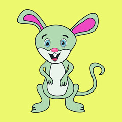 hand drawn cute rabbit or mouse cartoon vector illustration concept for kids