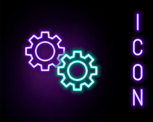Glowing neon line Gear icon isolated on black background. Cogwheel gear settings sign. Cog symbol. Colorful outline concept. Vector