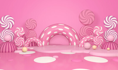 Empty room with wall pattern background. 3D illustration, 3D rendering	
