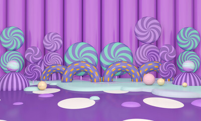 Sweets on room floor. Summer time. 3D illustration, 3D rendering	