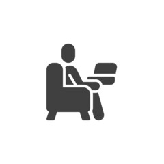 A man sits with a laptop on an armchair vector icon