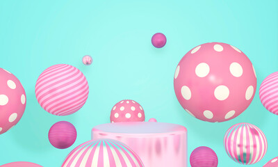 Background rendering with podium and wall scene abstract background. 3D illustration, 3D rendering	
