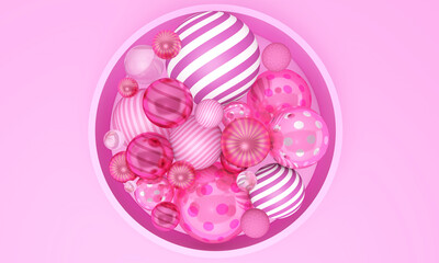 Colorful Bunch of Birthday 3D Balloons Flying for Party in room. 3D illustration, 3D rendering	