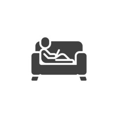 Man with laptop on the sofa vector icon
