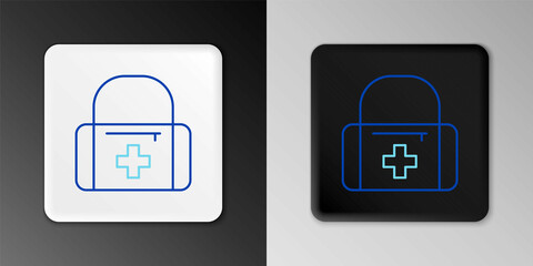 Fototapeta premium Line First aid kit icon isolated on grey background. Medical box with cross. Medical equipment for emergency. Healthcare concept. Colorful outline concept. Vector