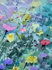  flick the Abstract Watercolor   painting  flower , flora , blossom  Background colorful  