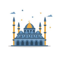 Modern Flat Elegant Islamic Mosque Building Illustration Ramadhan Mosque Clipart, Flat Design Style