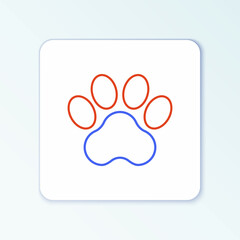 Line Paw print icon isolated on white background. Dog or cat paw print. Animal track. Colorful outline concept. Vector