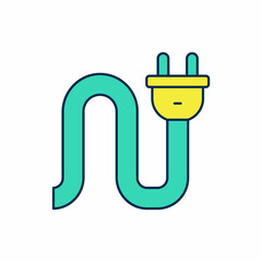 Filled outline Electric plug icon isolated on white background. Concept of connection and disconnection of the electricity. Vector