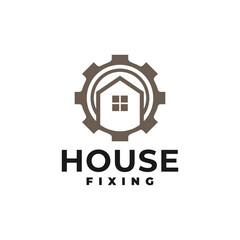 illustration of a house inside a gear shape. house fixing, home developer logo vector template.