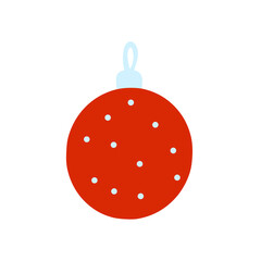 New Year toy illustration. Christmas red ball clip art isolated on white. Winter decoration flat design element.