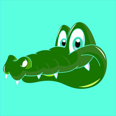 cute cool crocodile face green background