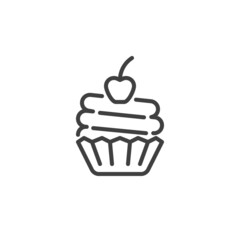 Cupcake with cherry line icon