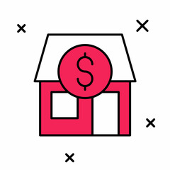 Filled outline Shopping building or market store icon isolated on white background. Shop construction. Vector