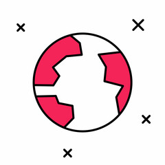 Filled outline Worldwide icon isolated on white background. Pin on globe. Vector