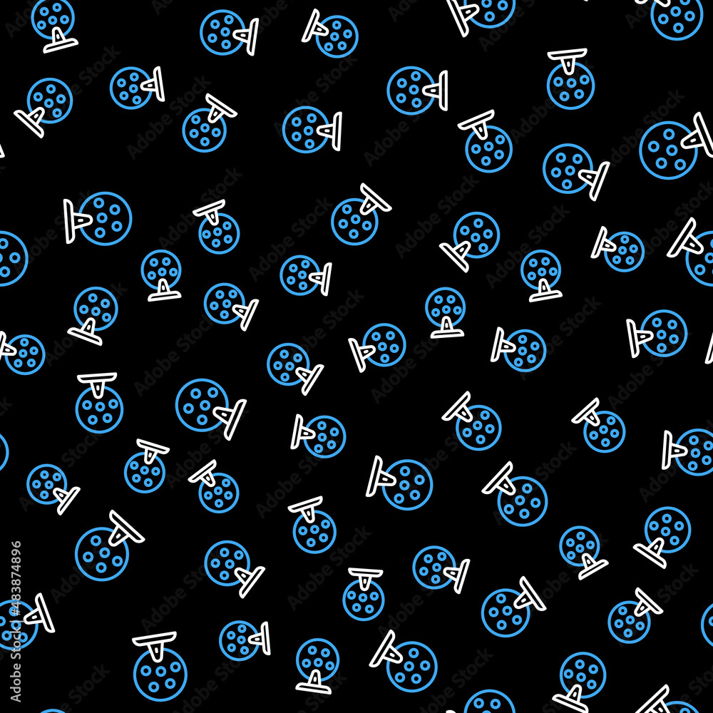 Aufkleber line lottery machine with lottery balls inside icon isolated seamless pattern on black background. l
