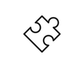 Line puzzle icon isolated on white background. Outline symbol for website design, mobile application, ui. Puzzle pictogram. Vector illustration, editorial stroсk.